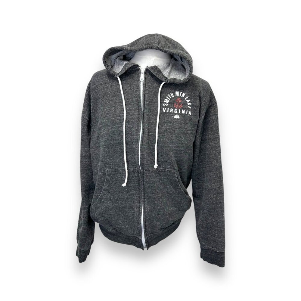 Prairie Mountain Unisex Full Zip Hoodie Smith Mountain Lake Virginia Gray Size L